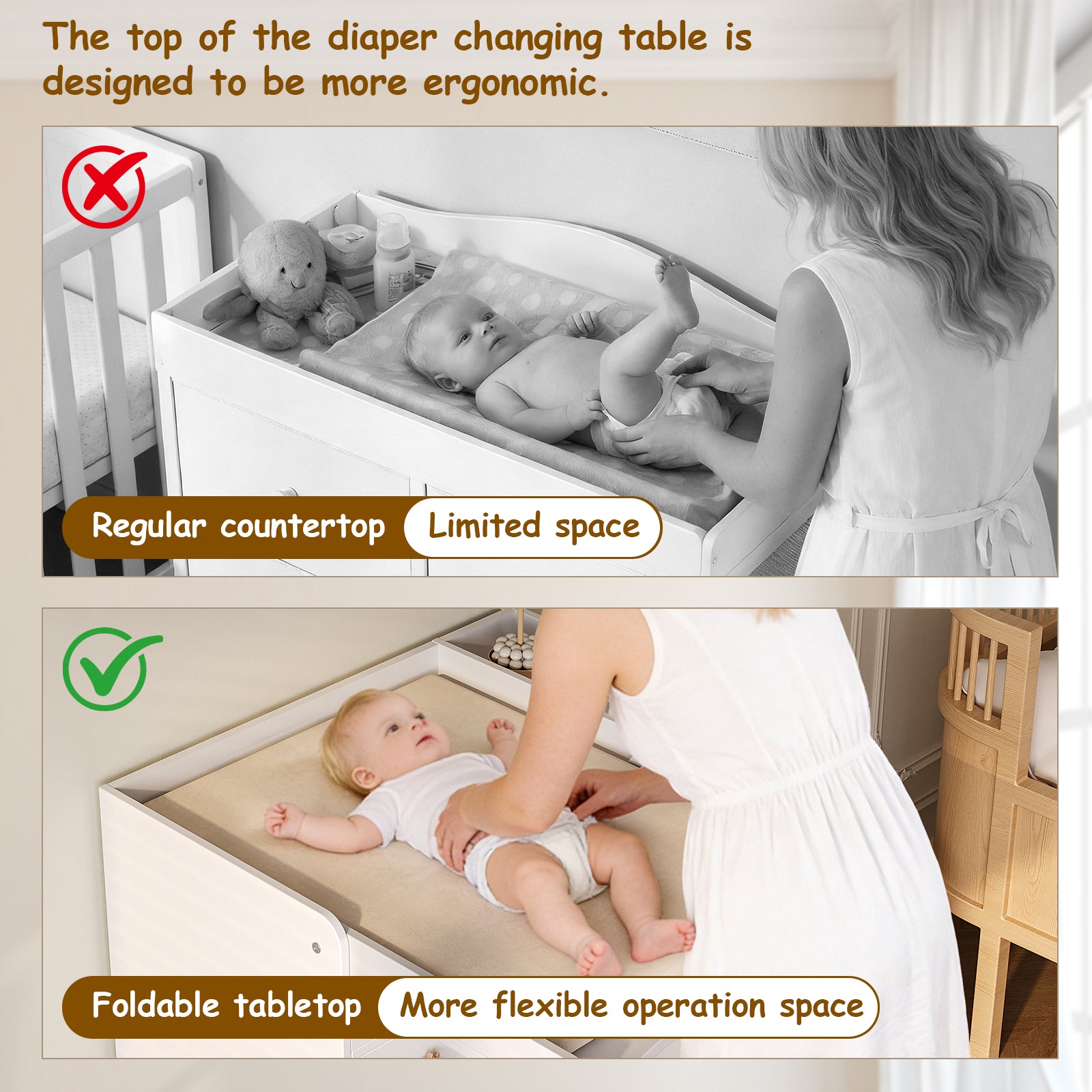 5-Drawer Changing Table with Fold-Down Top – Space-Saving Nursery Dresser & Baby Changing Station