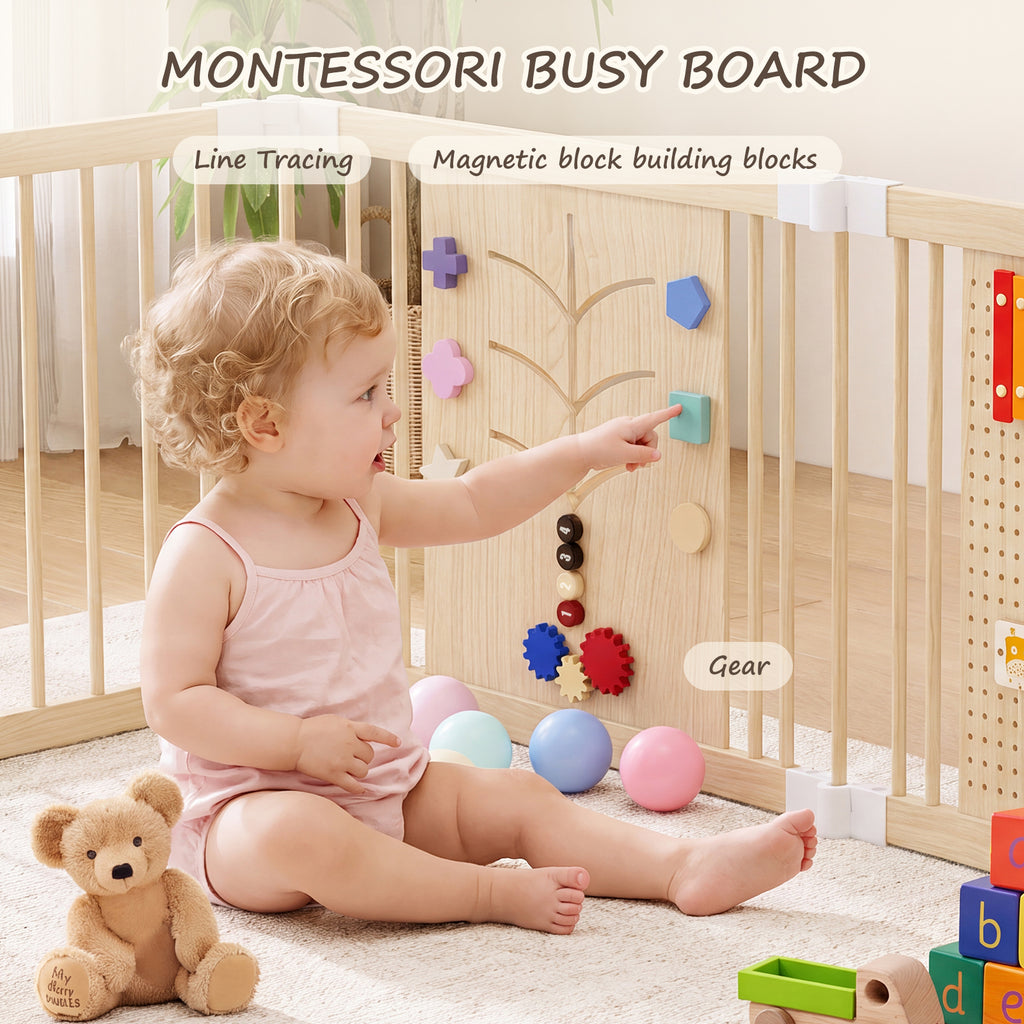 10-Panel Foldable Wooden Baby Playpen with Activity Panels (9706605281431)