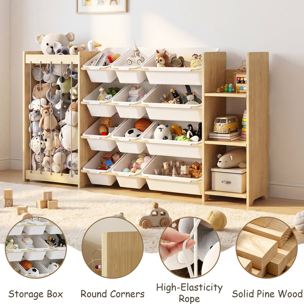 3-in-1 Kids Wooden Storage Bookshelf with 12 Bins (9615053619351)