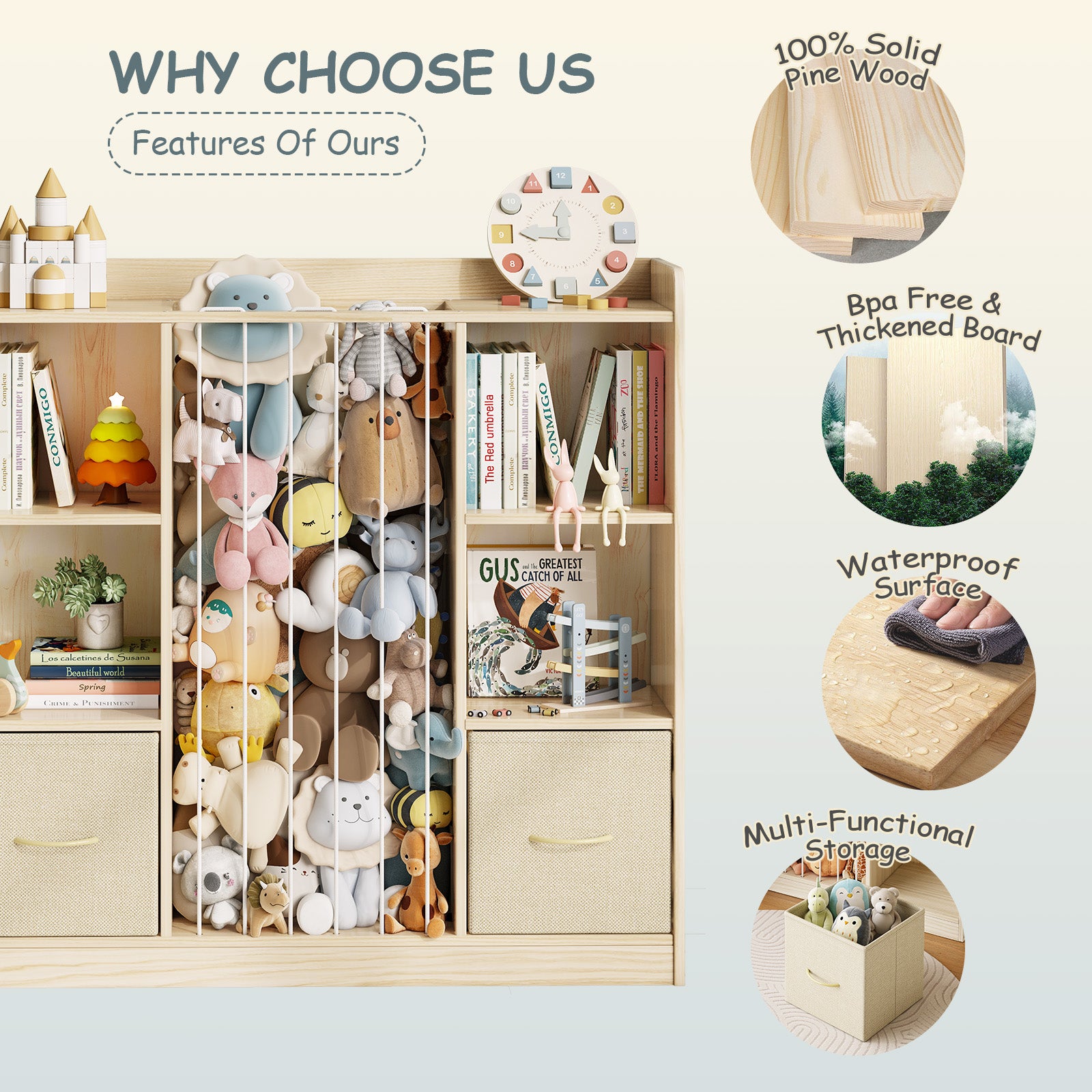 6-Cubby Kids Bookcase with Stuffed Animal Storage – Multifunctional Wooden Bookshelf