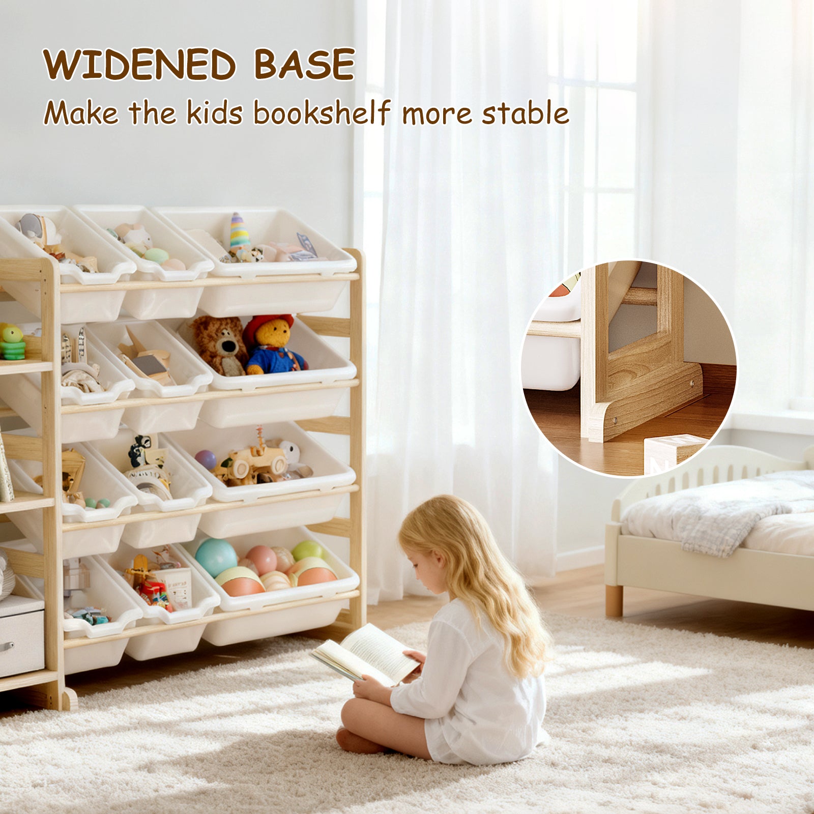 Books & Toys, Beautifully Organized – Solid Pine Storage Organizer with Bookshelf for Nursery, Playroom