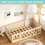 Twin Montessori Floor Bed with 10 Wood Slats and Guardrails (9642471063703)