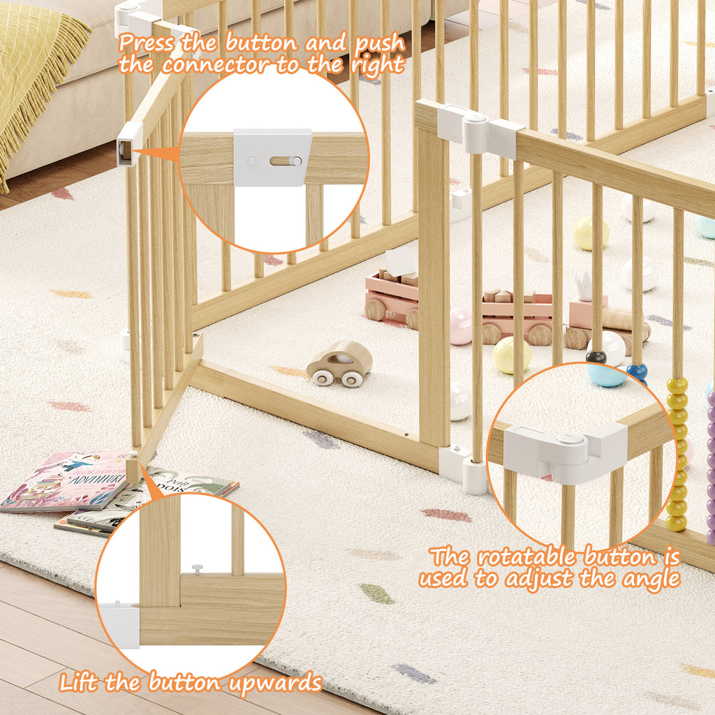 Foldable 8-Panel Wooden Playpen – Portable Safety Gate for Toddlers (9570694561943)