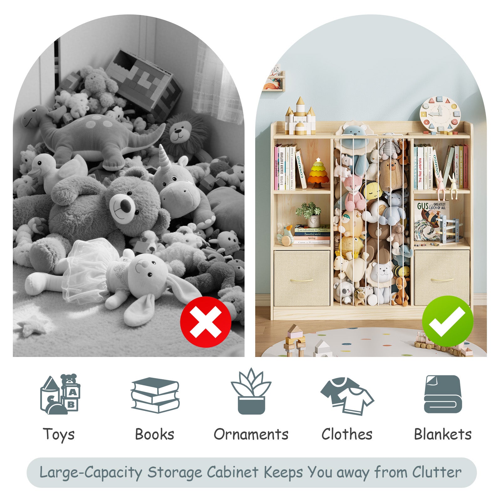 Multifunctional Wooden Bookshelf with Storage of plush stuffe (9570727559319)
