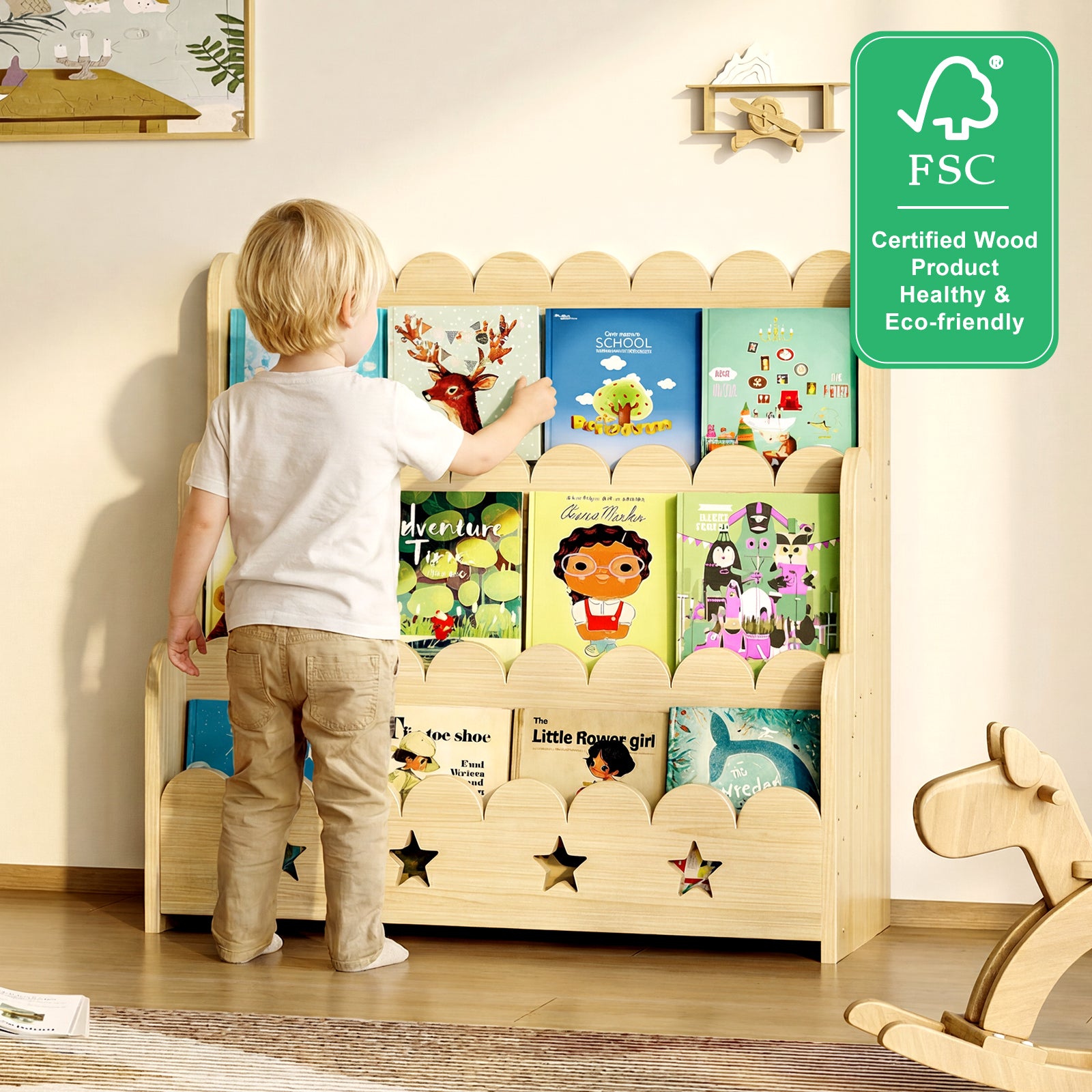 Bookcase with Toy Drawers – Scalloped Front-Facing Display (9605405442199)