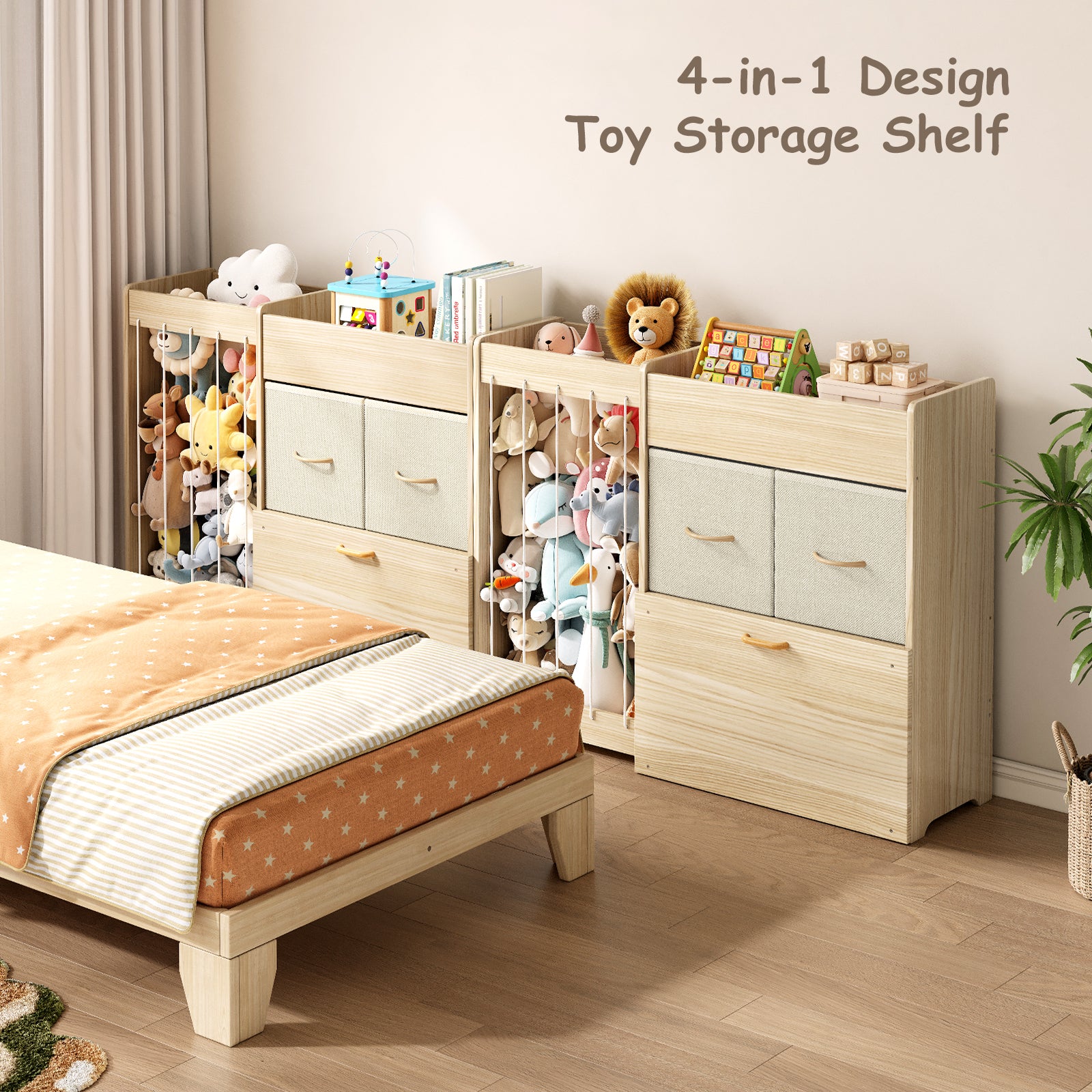 4-in-1 Rolling Wooden Toy Storage with Wheels (9605485101207)