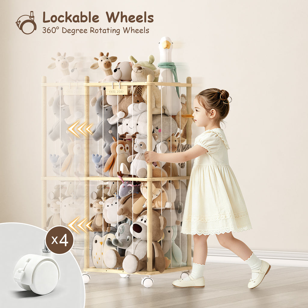 2-in-1 Stuffed Animal Storage with Cube Base & Elastic Rope with wheel (9620398899351)
