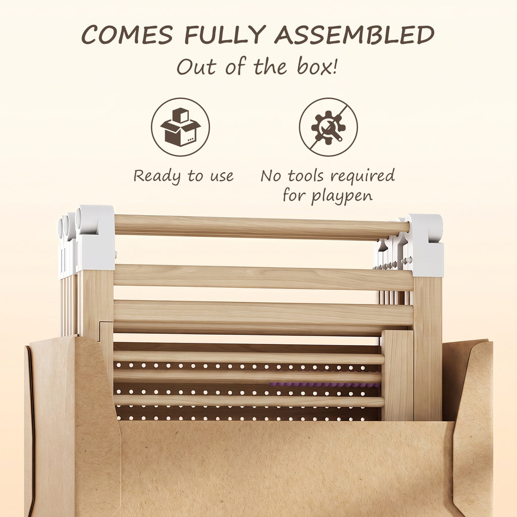 10-Panel Foldable Wooden Baby Playpen with Activity Panels (9706605281431)