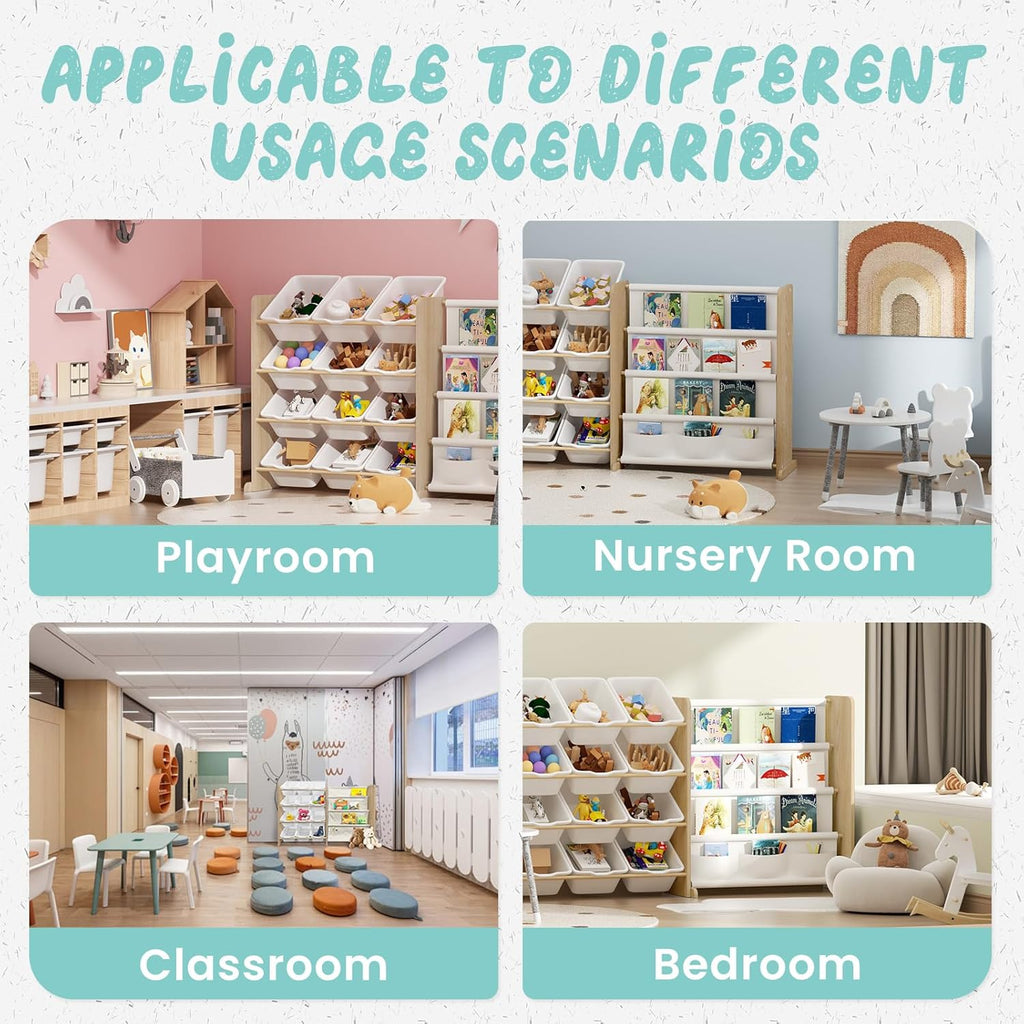 12-Bin Kids Toy Storage Organizer with Bookshelf (9641571582103)