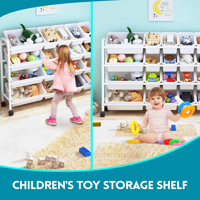 Toy Storage Organizer with Plastic Bins, 4-Tier Metal (9612345409687)