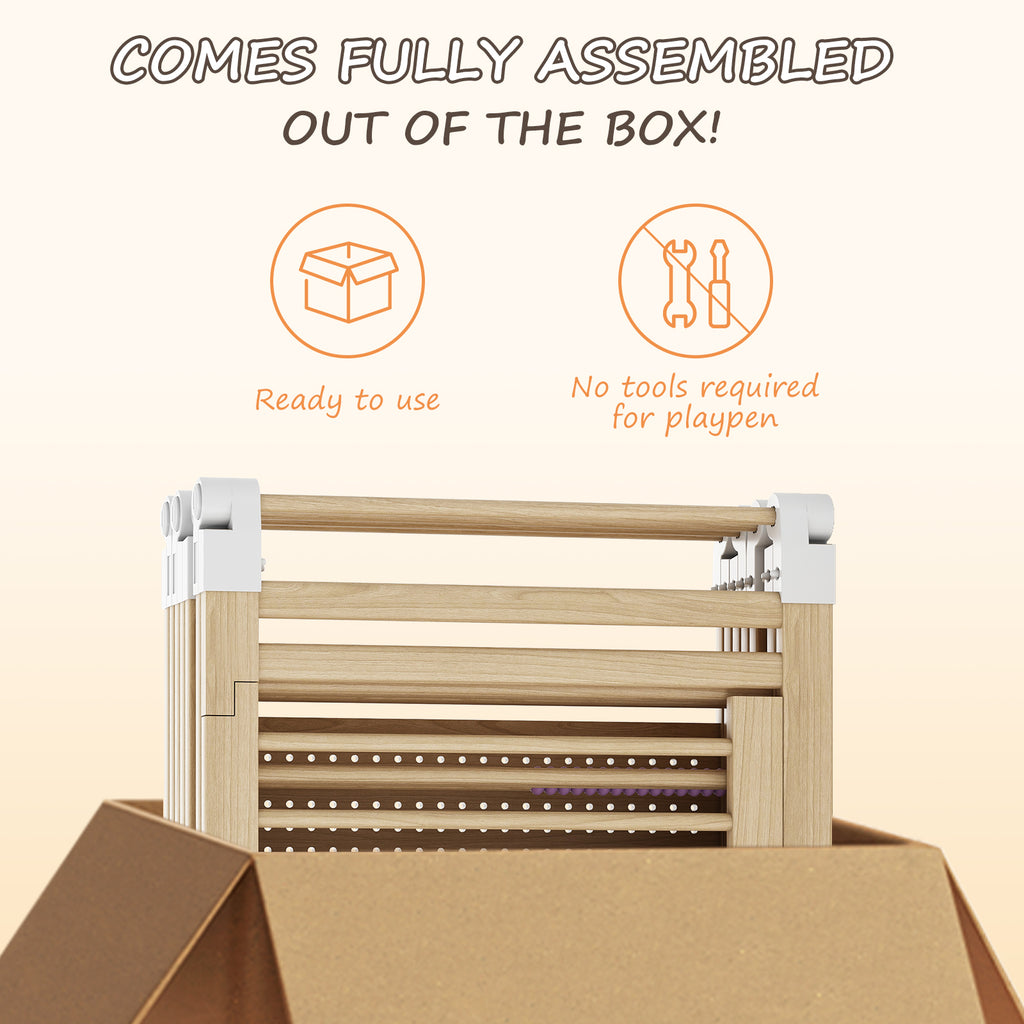 Foldable 8-Panel Wooden Playpen – Portable Safety Gate for Toddlers (9570694561943)
