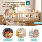 Twin Montessori Floor Bed with 10 Wood Slats and Guardrails (9642471063703)