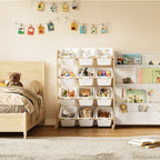 儿童玩具收纳整理架，配12个白色储物盒 (9618650464407)