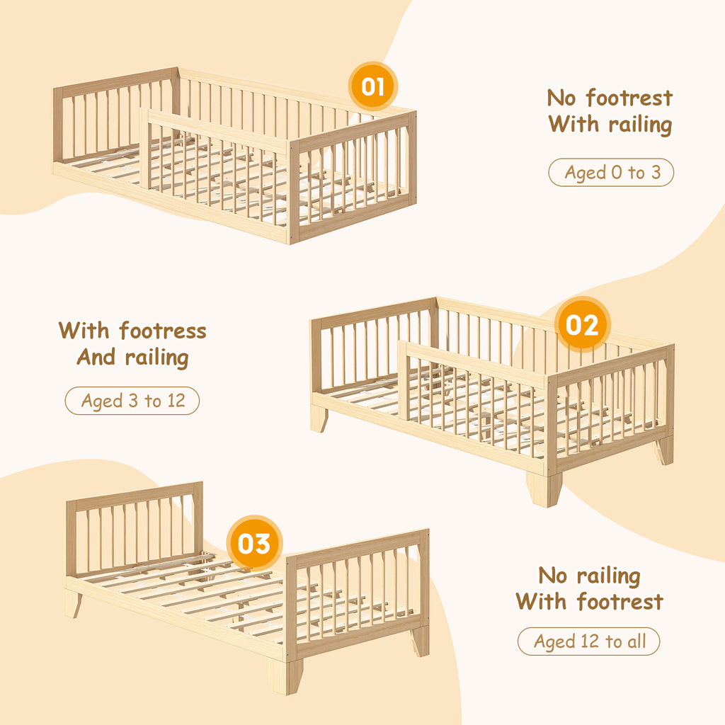 Floor Bed with Guardrail, Twin Size for Toddlers (9570720612503)