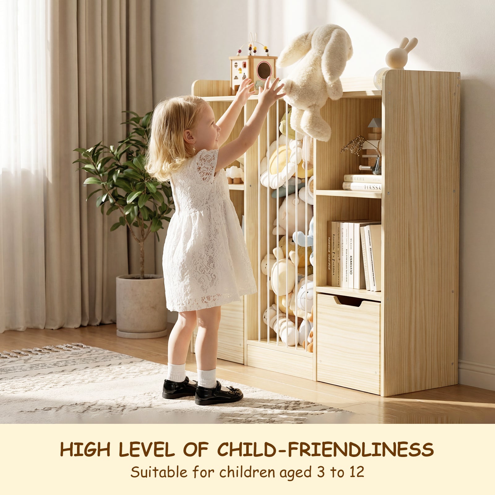 Multifunctional Wooden Bookshelf with Storage of plush stuffe (9570727559319)