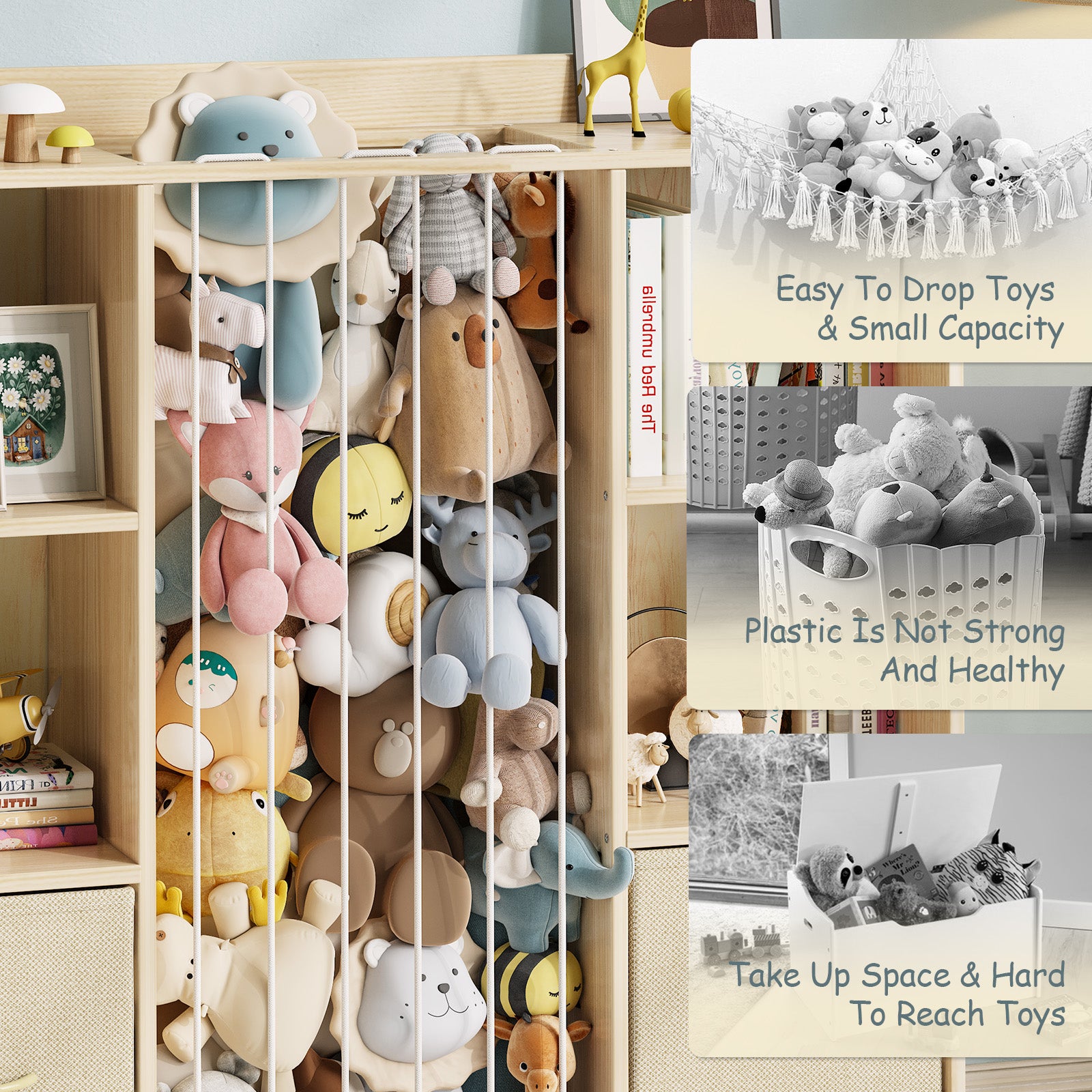 Multifunctional Wooden Bookshelf with Storage of plush stuffe (9570727559319)