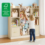 3-in-1 Kids Bookshelf with 2 Drawers & Plush Toy Storage (9570727559319)