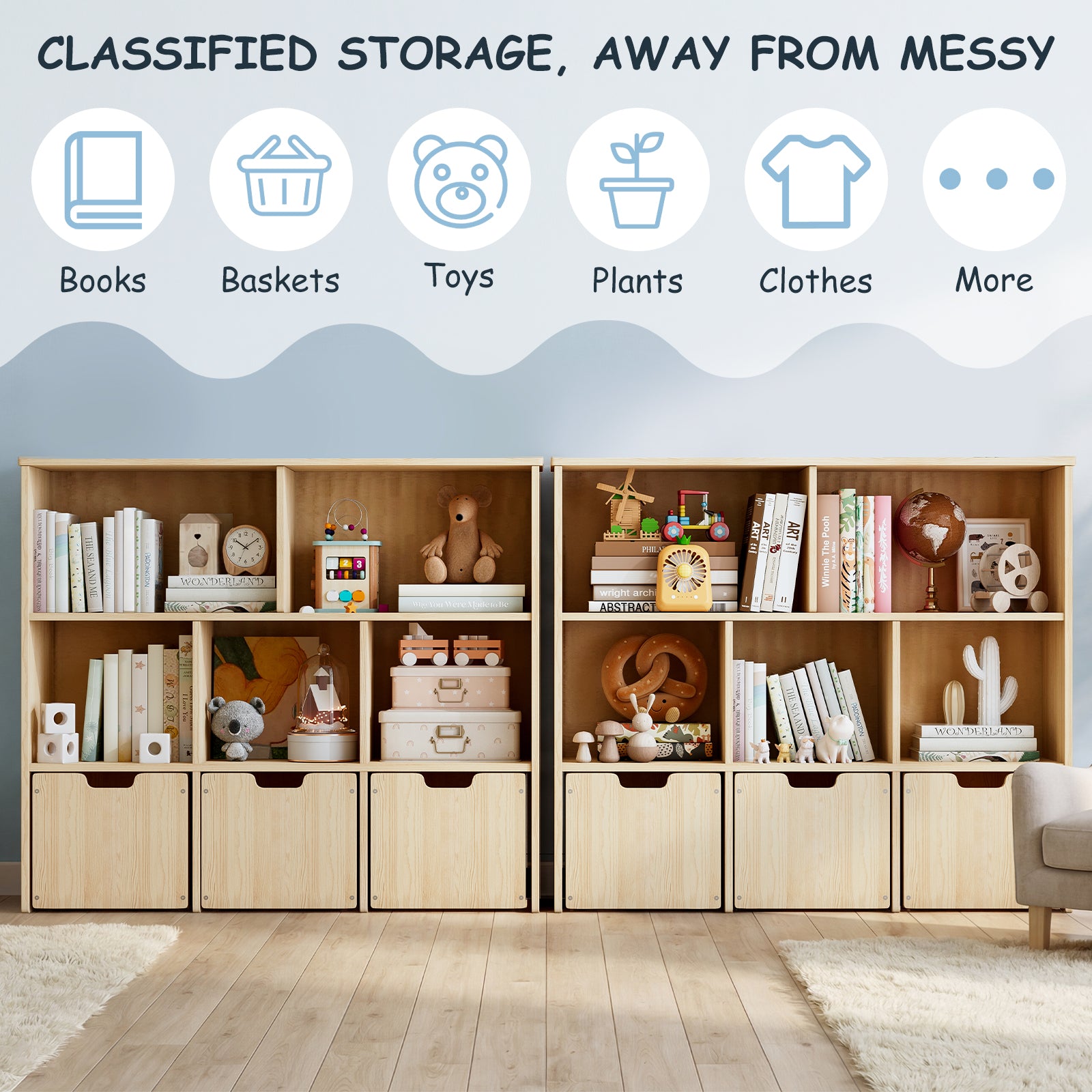 Toy Storage Organizer with 3 Rolling Drawers and 5 Storage Cubes (9615061876887)