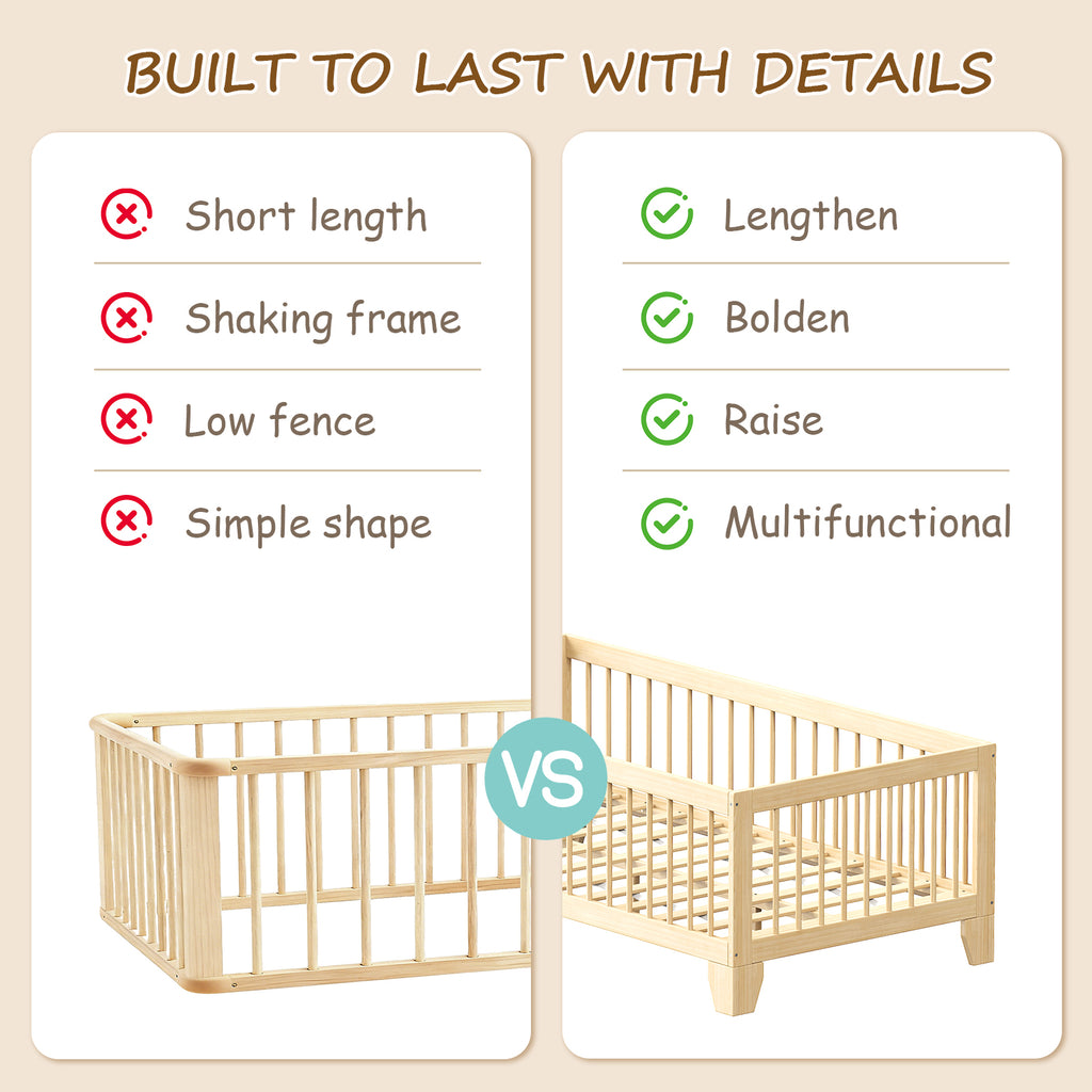 Floor Bed with Guardrail, Twin Size for Toddlers (9570720612503)