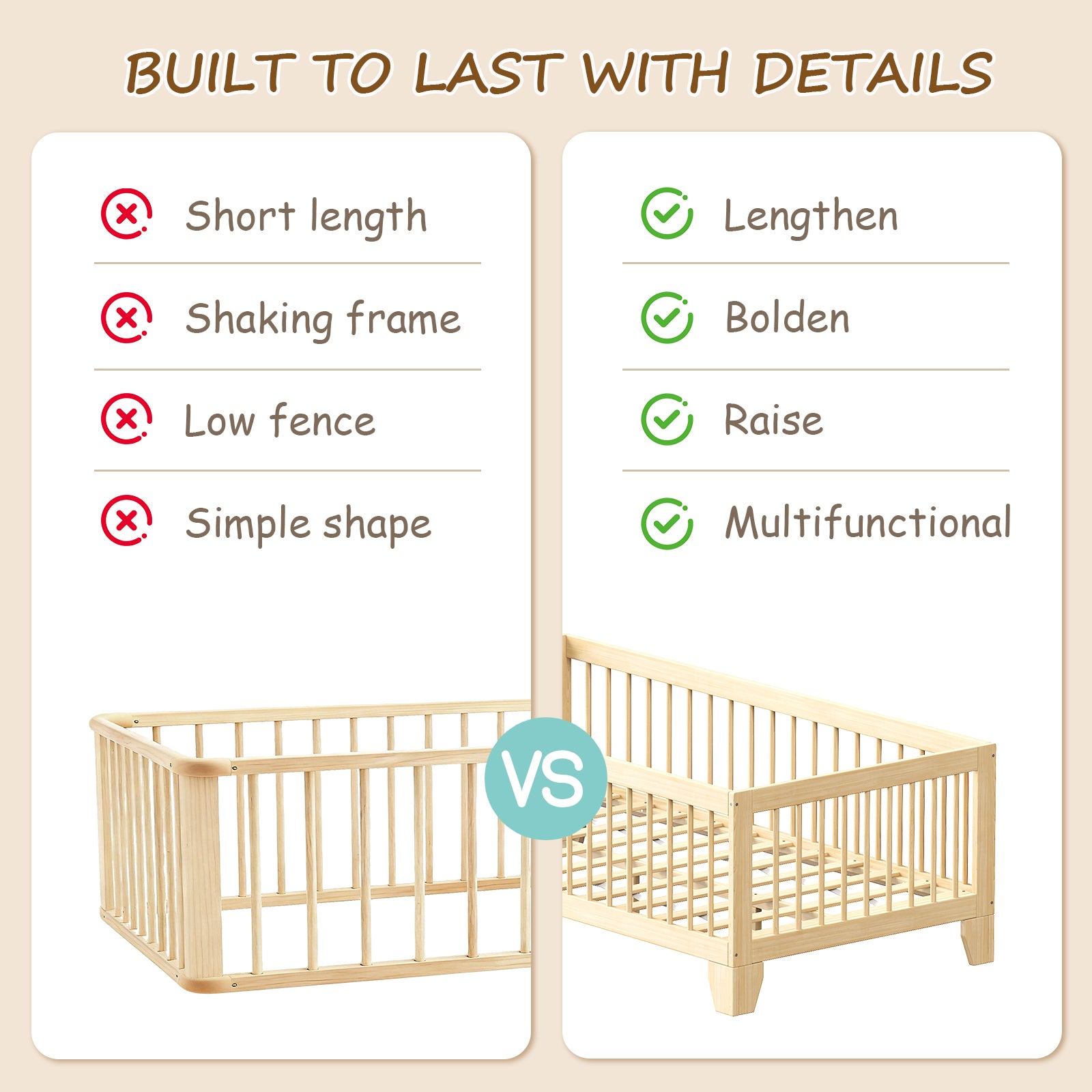 Floor Bed with Guardrail, Twin Size for Toddlers (9570720612503)
