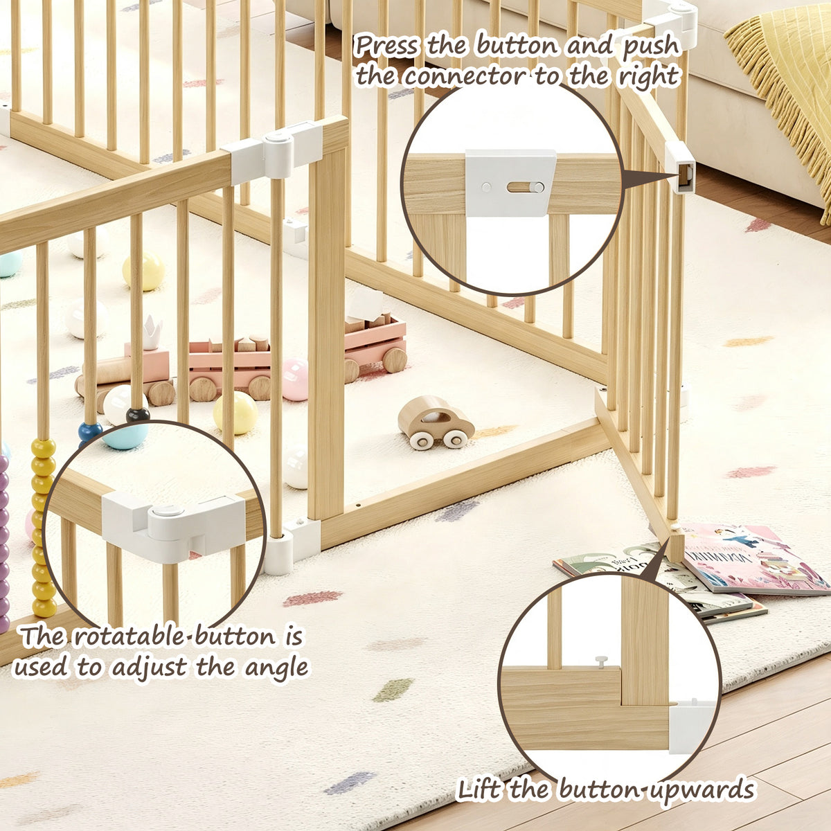 10-Panel Foldable Wooden Baby Playpen with Activity Panels (9706605281431)