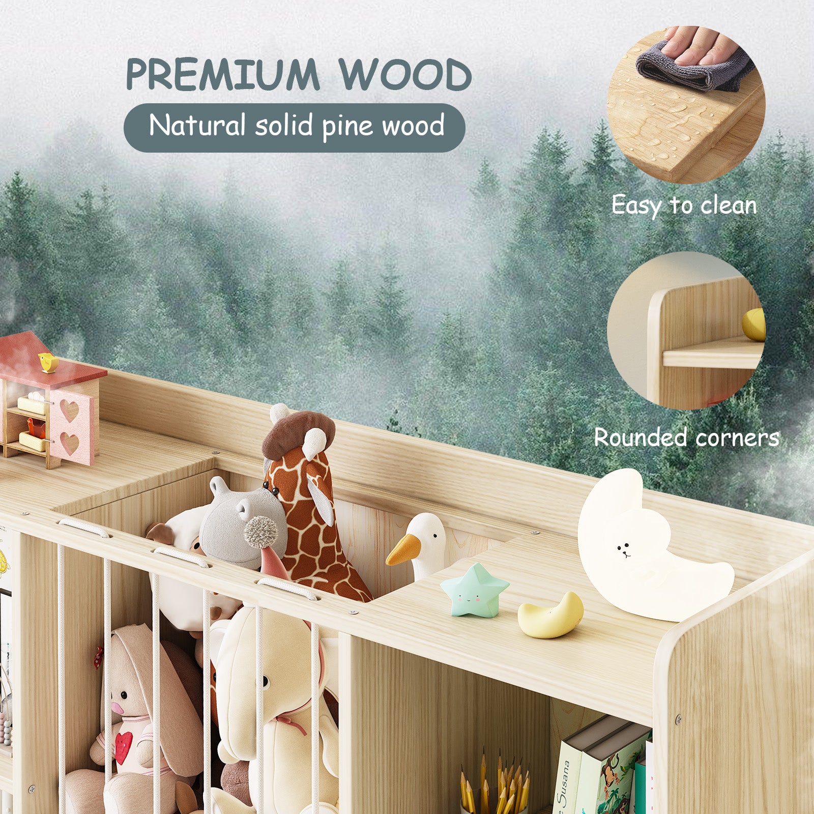 Multifunctional Wooden Bookshelf with Storage of plush stuffe (9570727559319)