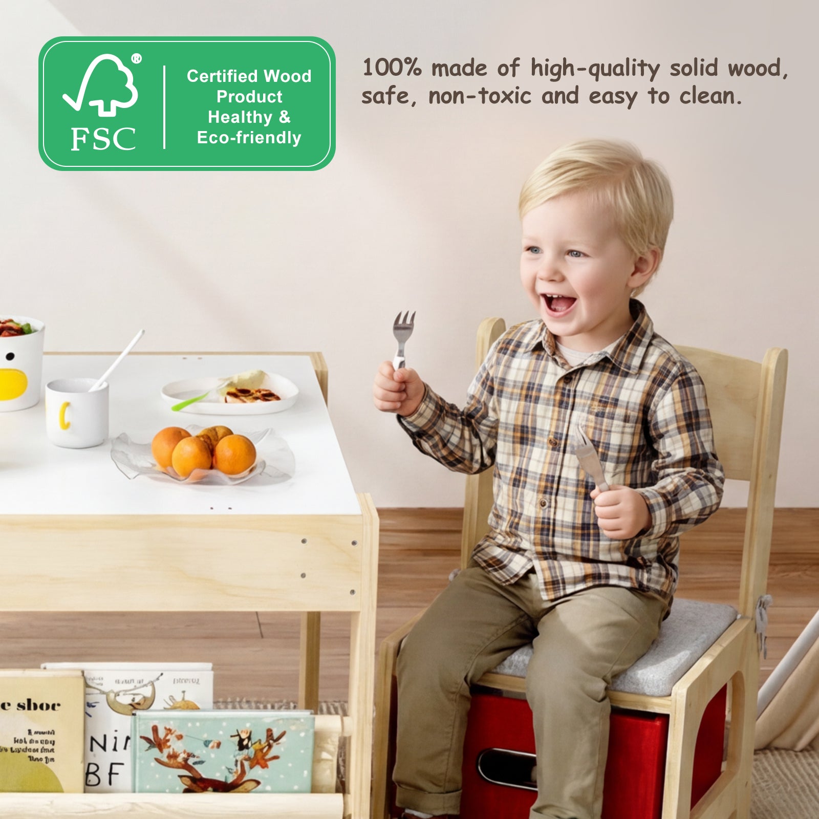 Kids table with blackboard, chairs, and storage drawer. (9570942648471)
