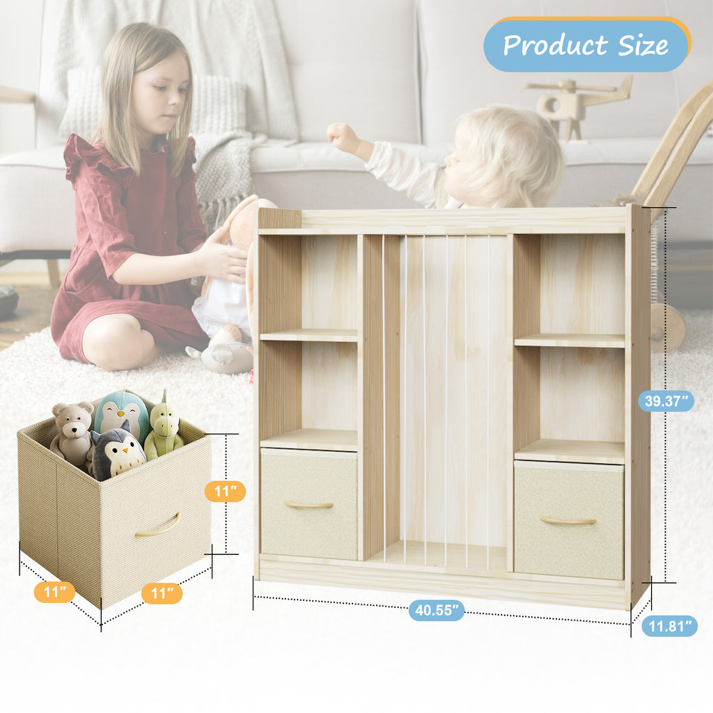3-in-1 Kids Bookshelf with 2 Drawers & Plush Toy Storage (9570727559319)