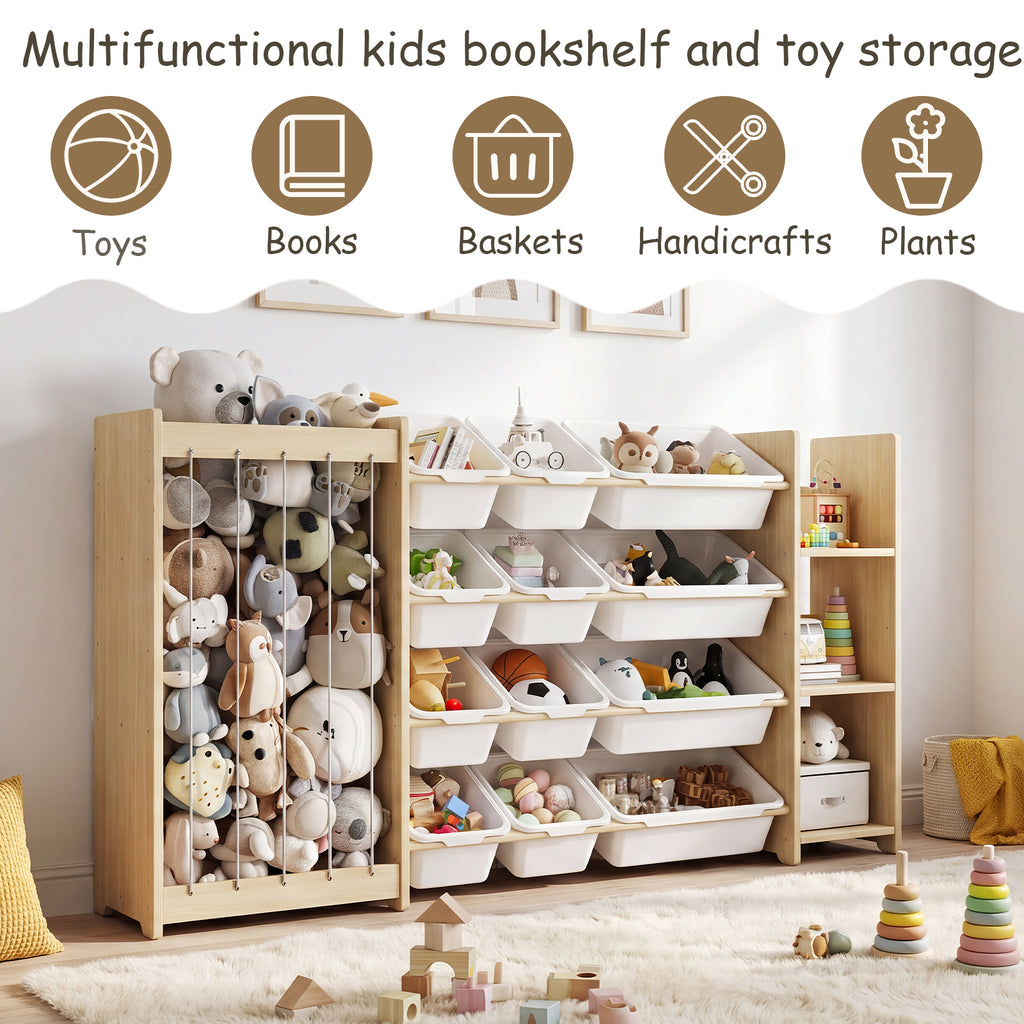 3-in-1 Kids Wooden Storage Bookshelf with 12 Bins (9615053619351)