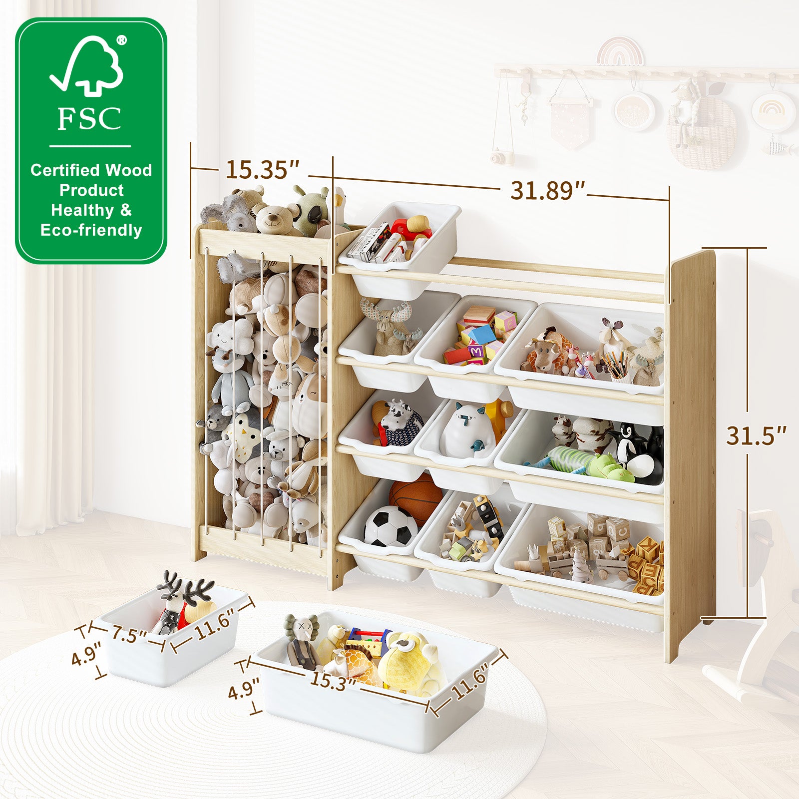 Natural Pine Kid’s Toy cabinet – Safe, Fun, Space-Saving Storage (9605429723287)