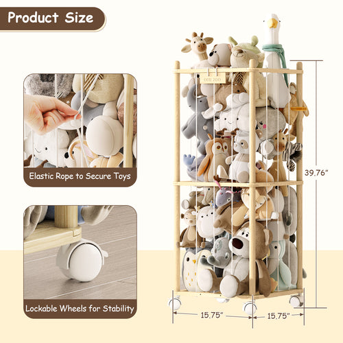 2-in-1 Stuffed Animal Storage with Cube Base & Elastic Rope with wheel (9620398899351)