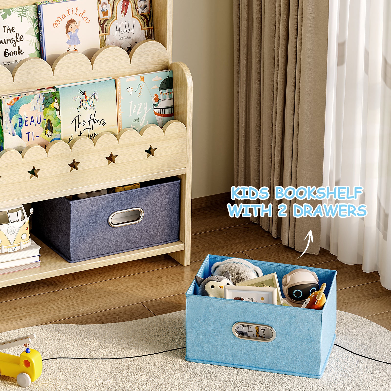 Bookcase with Toy Drawers – Scalloped Front-Facing Display (9605405442199)