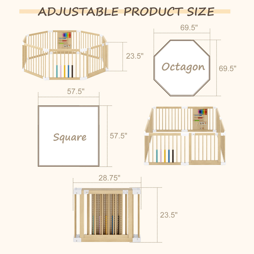 Foldable 8-Panel Wooden Playpen – Portable Safety Gate for Toddlers (9570694561943)