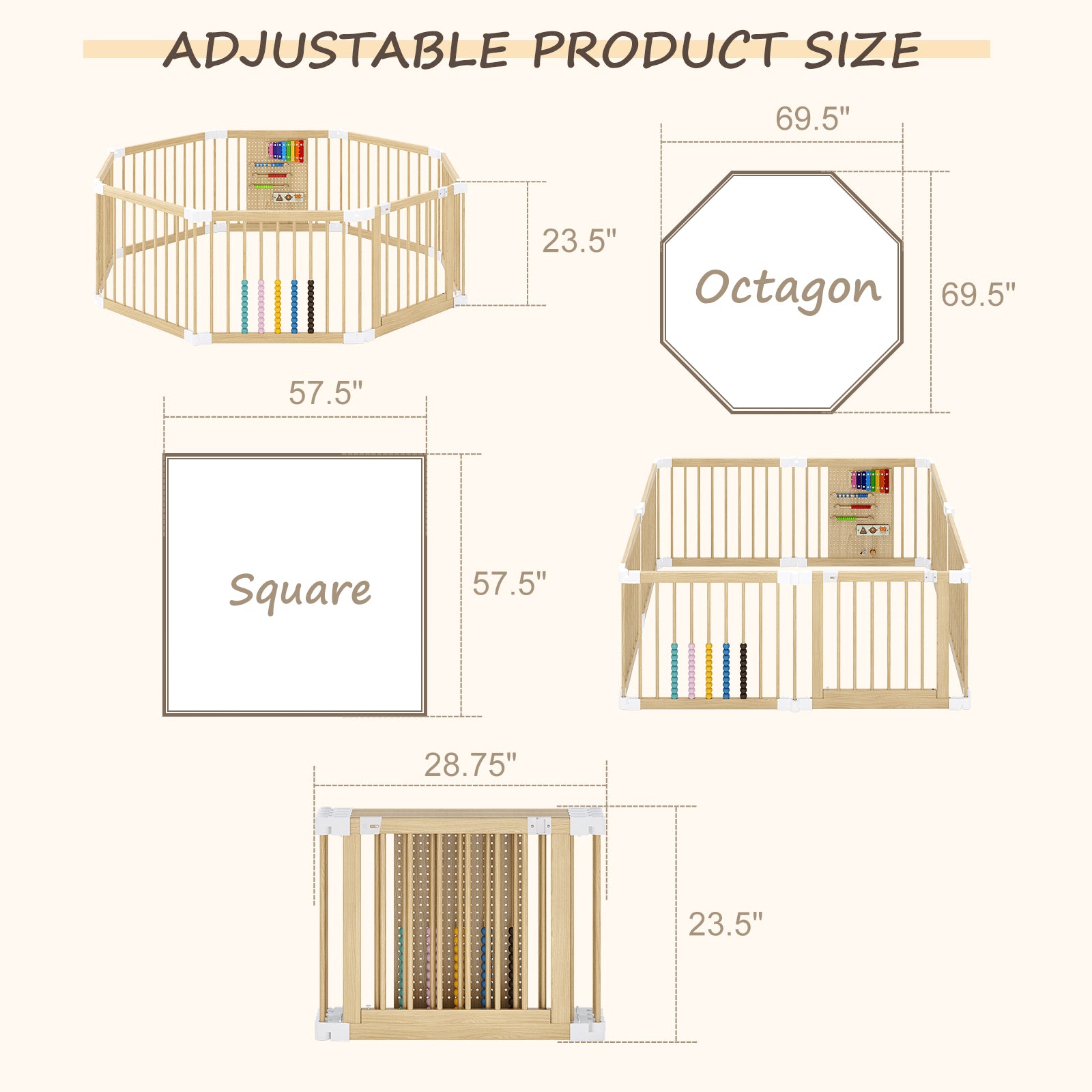 Foldable 8-Panel Wooden Playpen – Portable Safety Gate for Toddlers (9570694561943)