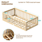 Twin Montessori Floor Bed with 10 Wood Slats and Guardrails (9642471063703)