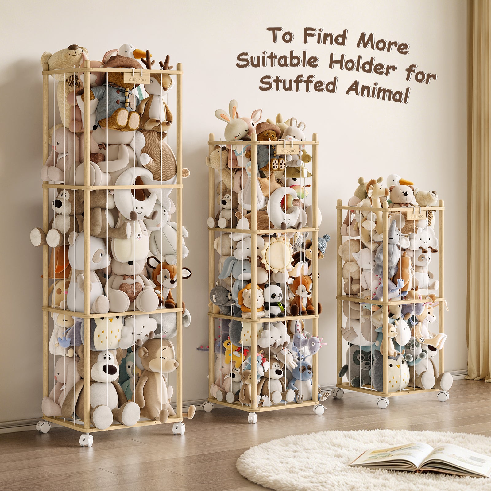2-in-1 Stuffed Animal Storage with Cube Base & Elastic Rope with wheel (9620398899351)