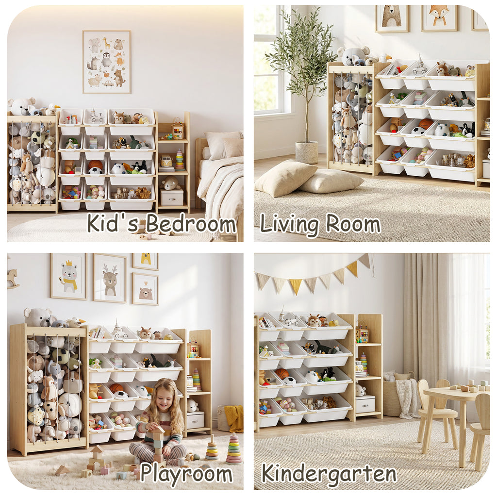 3-in-1 Kids Wooden Storage Bookshelf with 12 Bins (9615053619351)