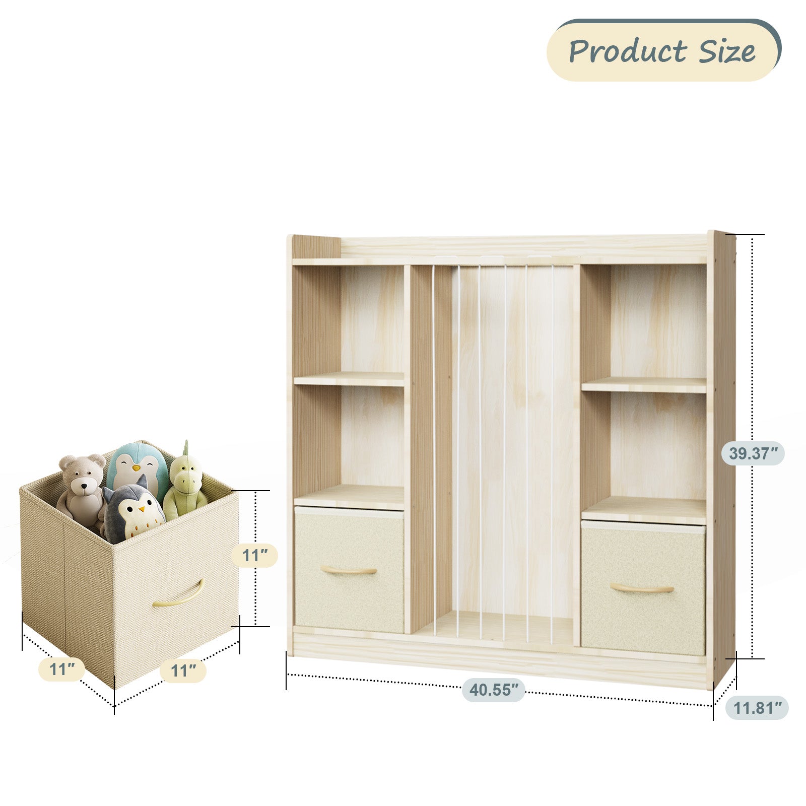 Multifunctional Wooden Bookshelf with Storage of plush stuffe (9570727559319)