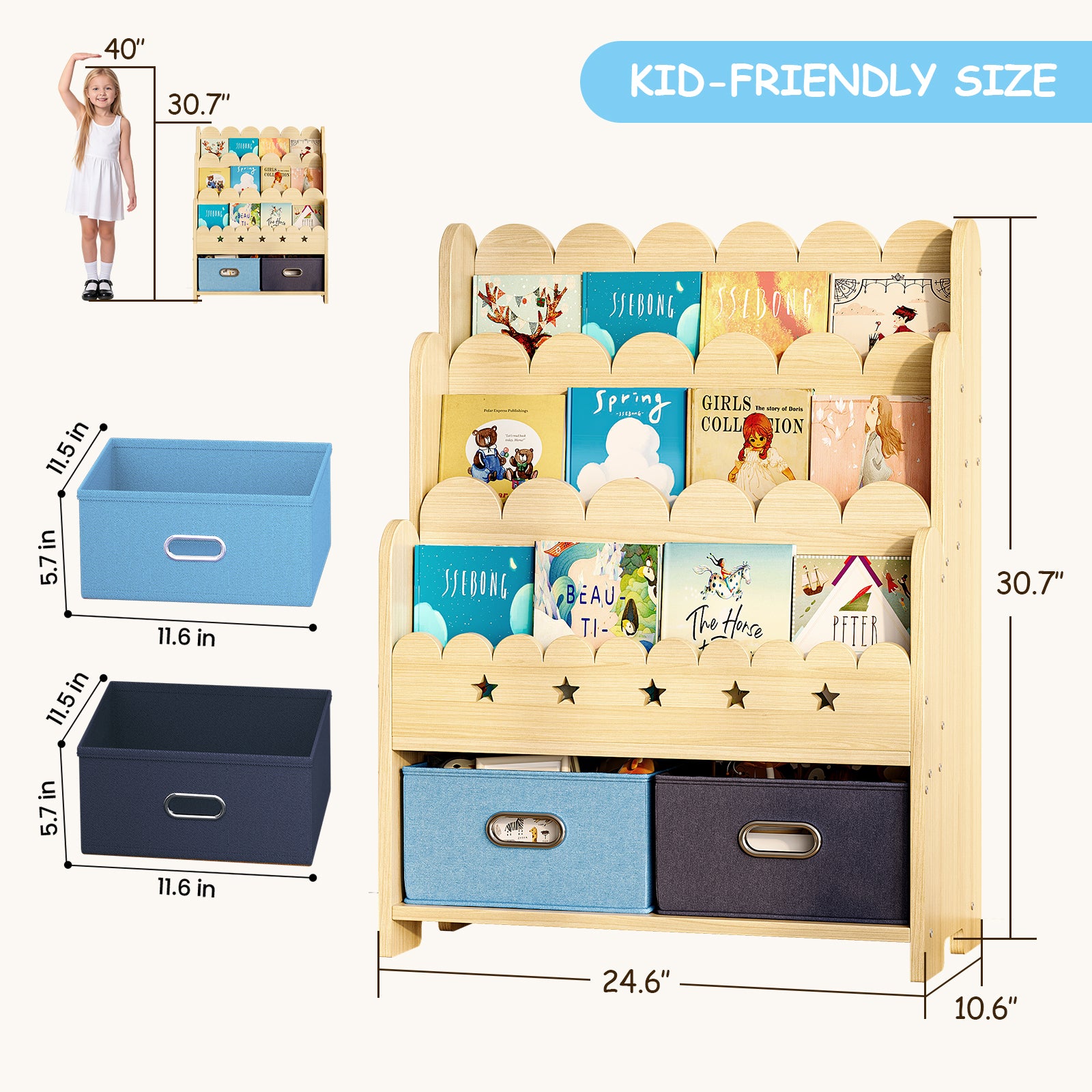 Bookcase with Toy Drawers – Scalloped Front-Facing Display (9605405442199)