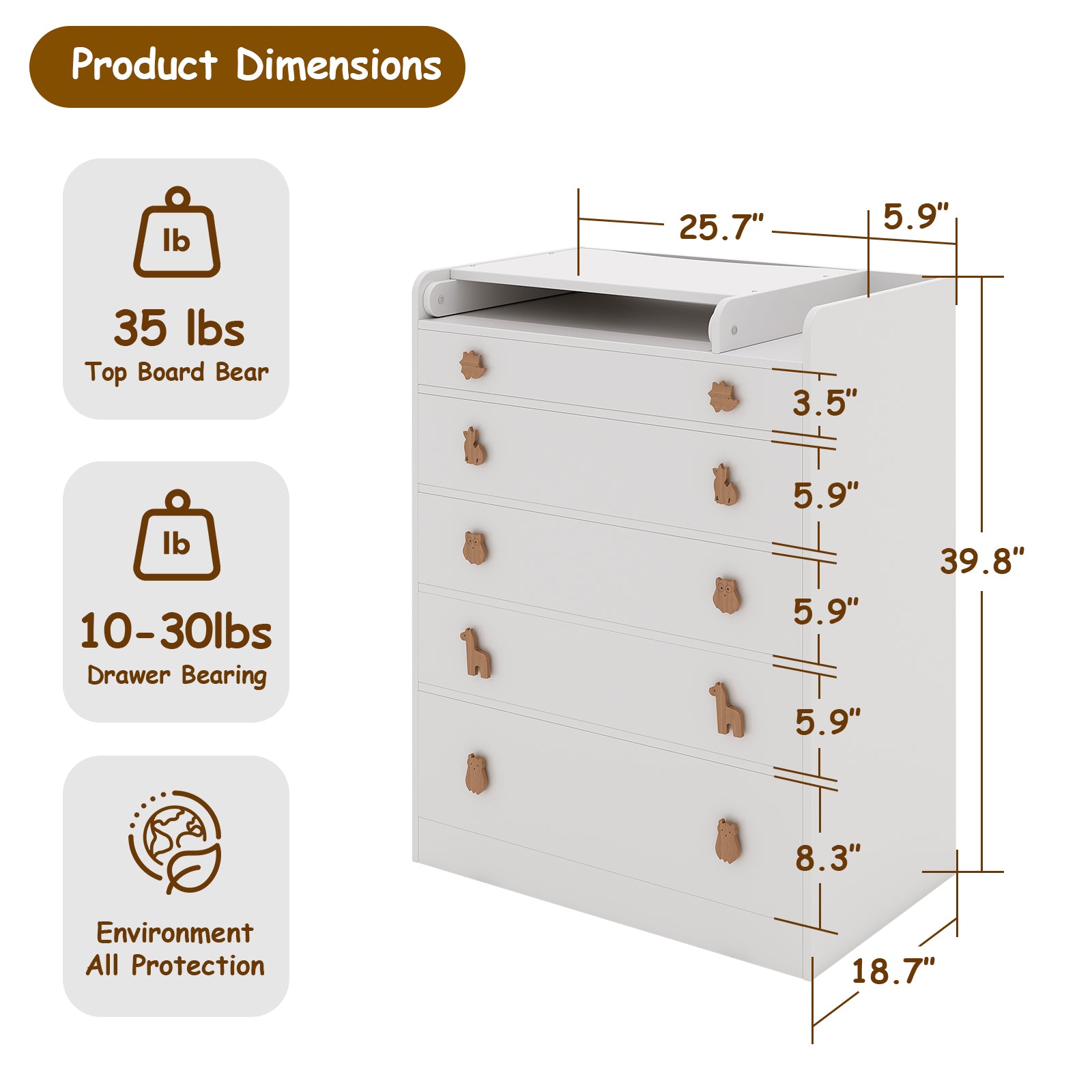 5-Drawer Changing Table with Fold-Down Top (9570901328023)