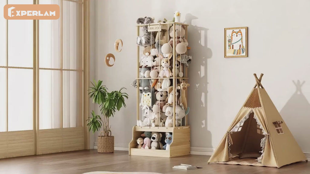 2-in-1 Stuffed Animal Storage with Cube Base & Elastic Rope