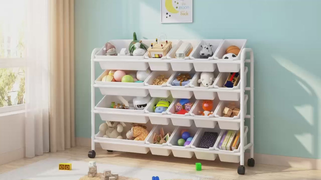 Toy Storage Organizer with Plastic Bins, 4-Tier Metal